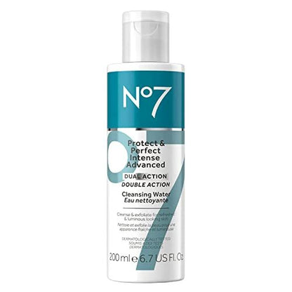 No7 Protect & Perfect Intense Advanced Cleansing Water - Dual Action Facial Cleanser + Makeup Remover - 6.7 oz