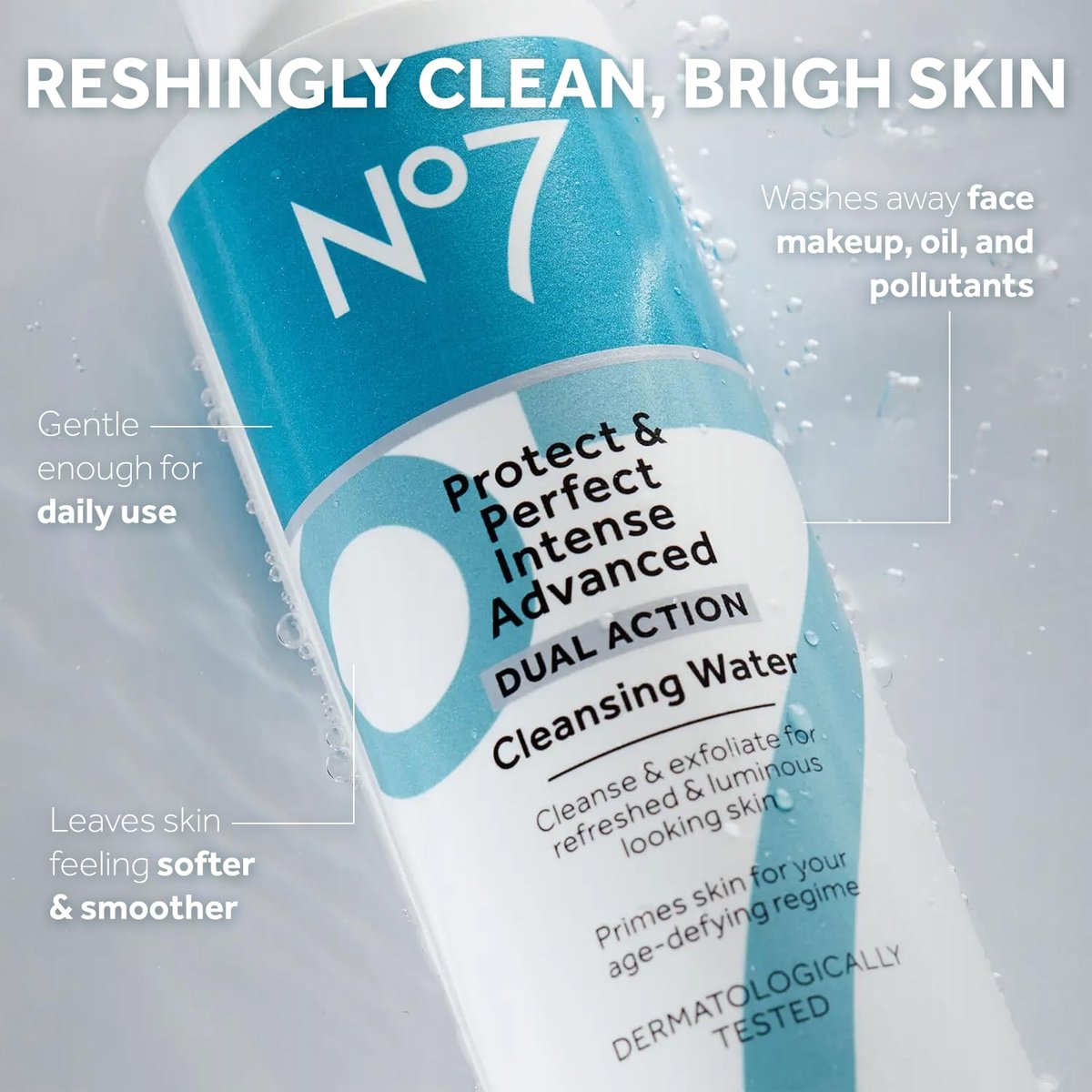 No7 Protect & Perfect Intense Advanced Cleansing Water - Dual Action Facial Cleanser + Makeup Remover - 6.7 oz - görsel 3