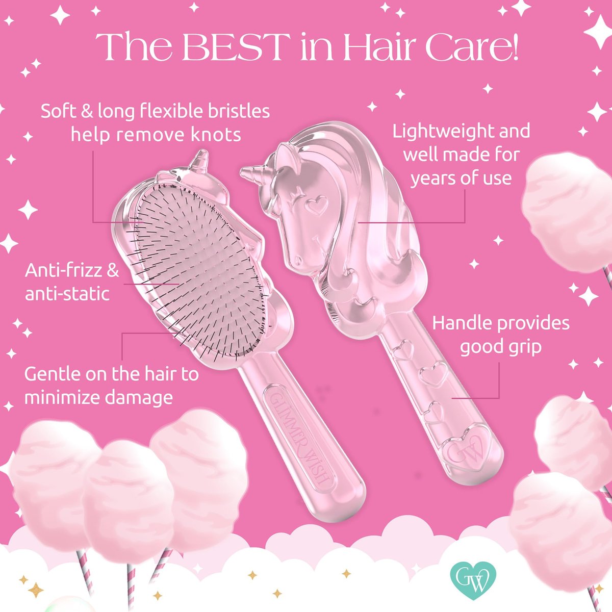 Glimmer Wish Unicorn Hair Detangler Brush for Kids – Gentle Soft Bristles for Tangle-Free Locks – Anti-Frizz & Anti-Static Hairbrush for Wet or Dry Use - görsel 7