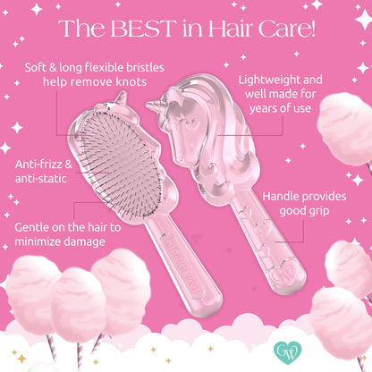 Glimmer Wish Unicorn Hair Detangler Brush for Kids – Gentle Soft Bristles for Tangle-Free Locks – Anti-Frizz & Anti-Static Hairbrush for Wet or Dry Use