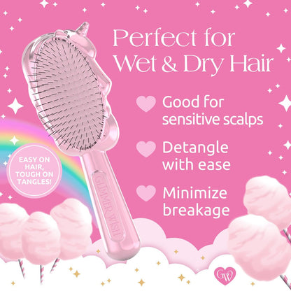 Glimmer Wish Unicorn Hair Detangler Brush for Kids – Gentle Soft Bristles for Tangle-Free Locks – Anti-Frizz & Anti-Static Hairbrush for Wet or Dry Use