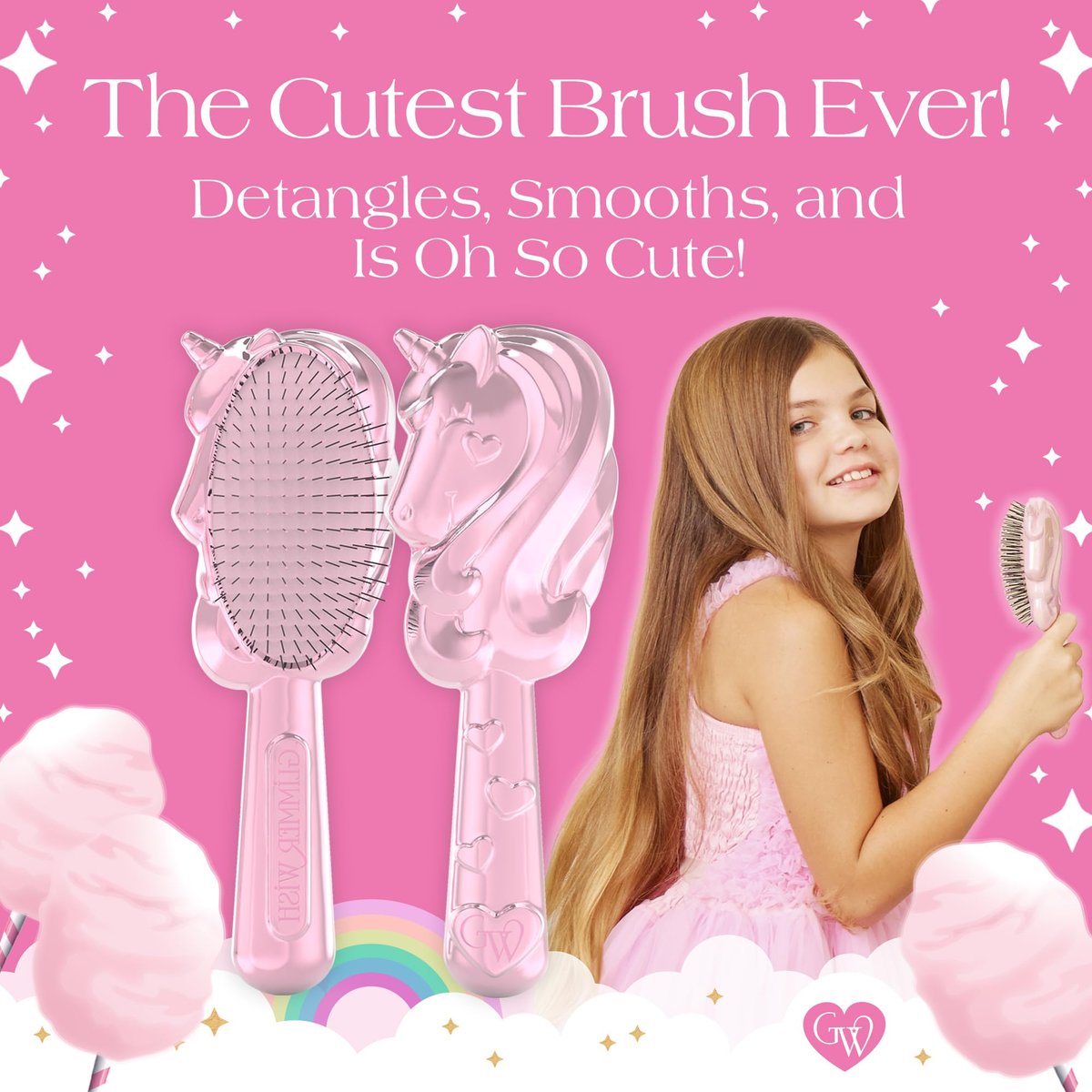 Glimmer Wish Unicorn Hair Detangler Brush for Kids – Gentle Soft Bristles for Tangle-Free Locks – Anti-Frizz & Anti-Static Hairbrush for Wet or Dry Use - görsel 9