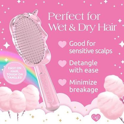 Glimmer Wish Unicorn Hair Detangler Brush for Kids – Gentle Soft Bristles for Tangle-Free Locks – Anti-Frizz & Anti-Static Hairbrush for Wet or Dry Use