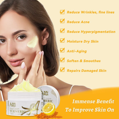 ANAI RUI Turmeric Face Cream with Vitamin C – Hydrating, Firming & Brightening Moisturizer for Dark Spots & Dry Skin (1.76 oz)