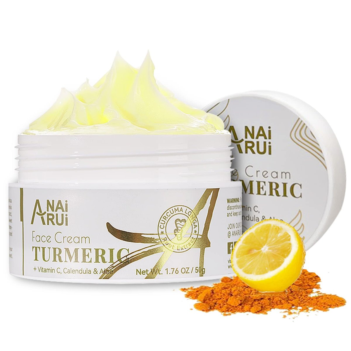 ANAI RUI Turmeric Face Cream with Vitamin C – Hydrating, Firming & Brightening Moisturizer for Dark Spots & Dry Skin (1.76 oz) - görsel 1