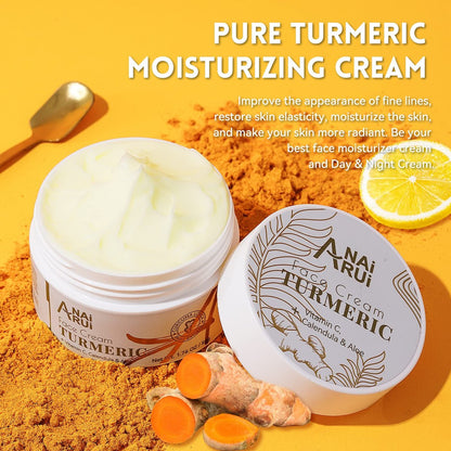 ANAI RUI Turmeric Face Cream with Vitamin C – Hydrating, Firming & Brightening Moisturizer for Dark Spots & Dry Skin (1.76 oz)