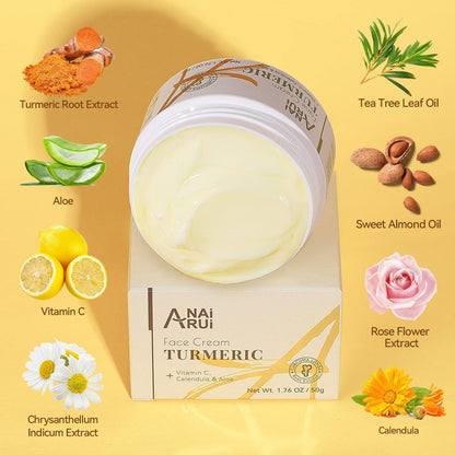 ANAI RUI Turmeric Face Cream with Vitamin C – Hydrating, Firming & Brightening Moisturizer for Dark Spots & Dry Skin (1.76 oz)