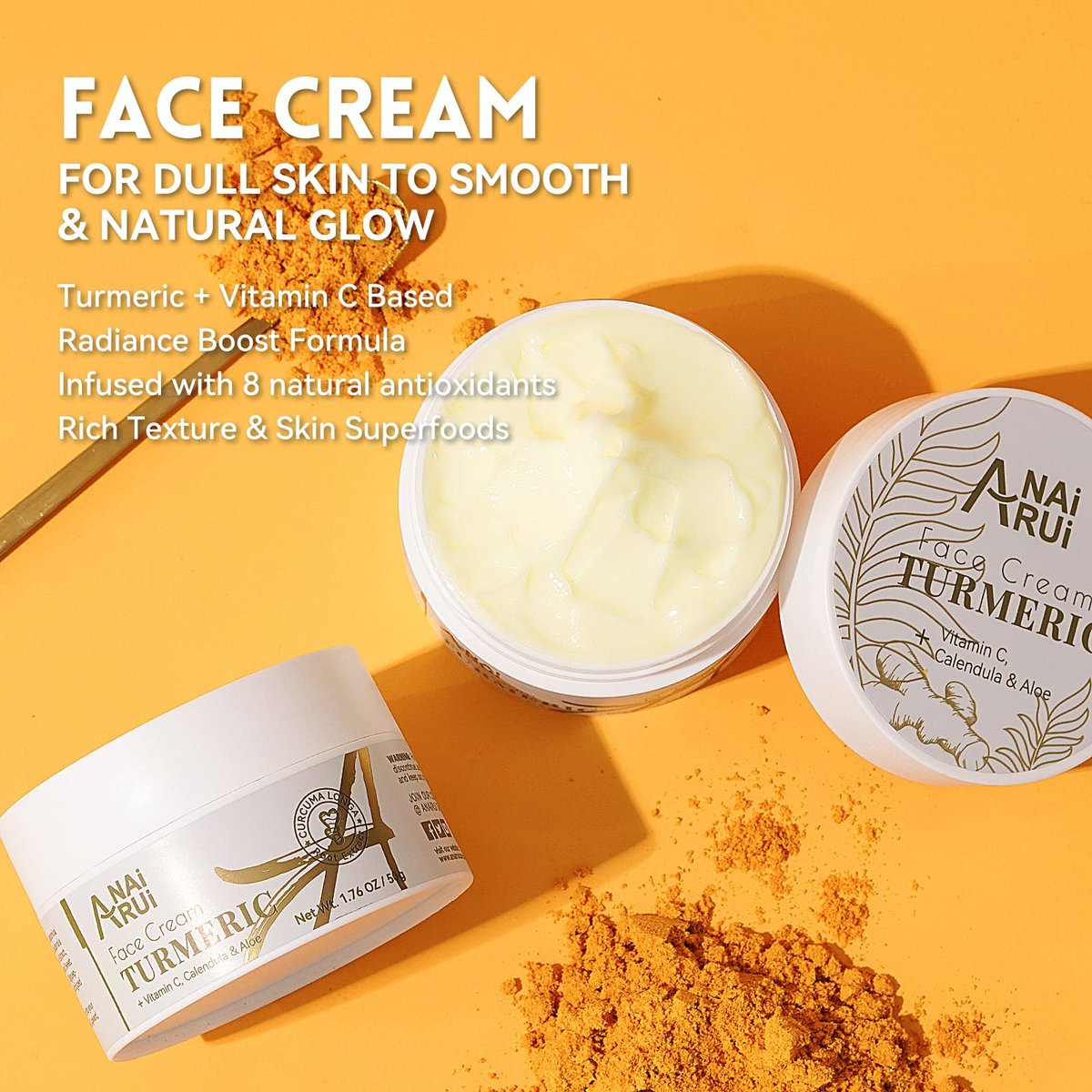 ANAI RUI Turmeric Face Cream with Vitamin C – Hydrating, Firming & Brightening Moisturizer for Dark Spots & Dry Skin (1.76 oz) - görsel 9