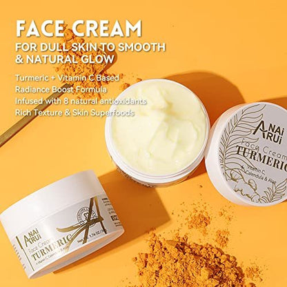 ANAI RUI Turmeric Face Cream with Vitamin C – Hydrating, Firming & Brightening Moisturizer for Dark Spots & Dry Skin (1.76 oz)