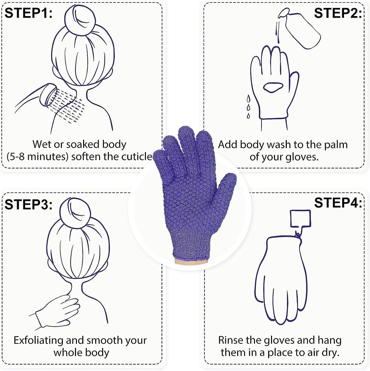 Evridwear Exfoliating Glove – Purple Deep Exfoliation for Dry & Sensitive Skin with Hanging Loop - görsel 4