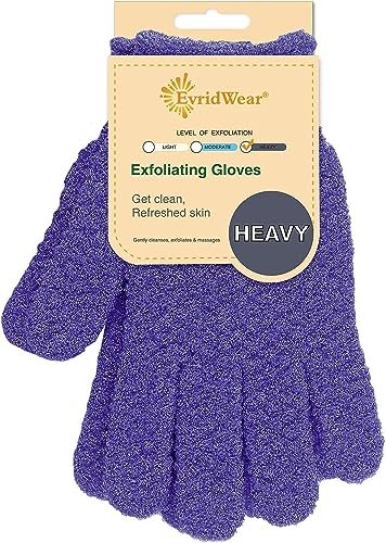 Evridwear Exfoliating Glove – Purple Deep Exfoliation for Dry & Sensitive Skin with Hanging Loop