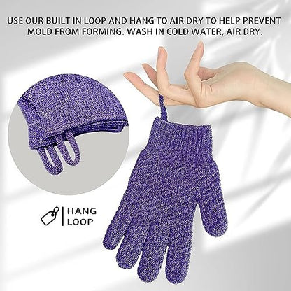 Evridwear Exfoliating Glove – Purple Deep Exfoliation for Dry & Sensitive Skin with Hanging Loop