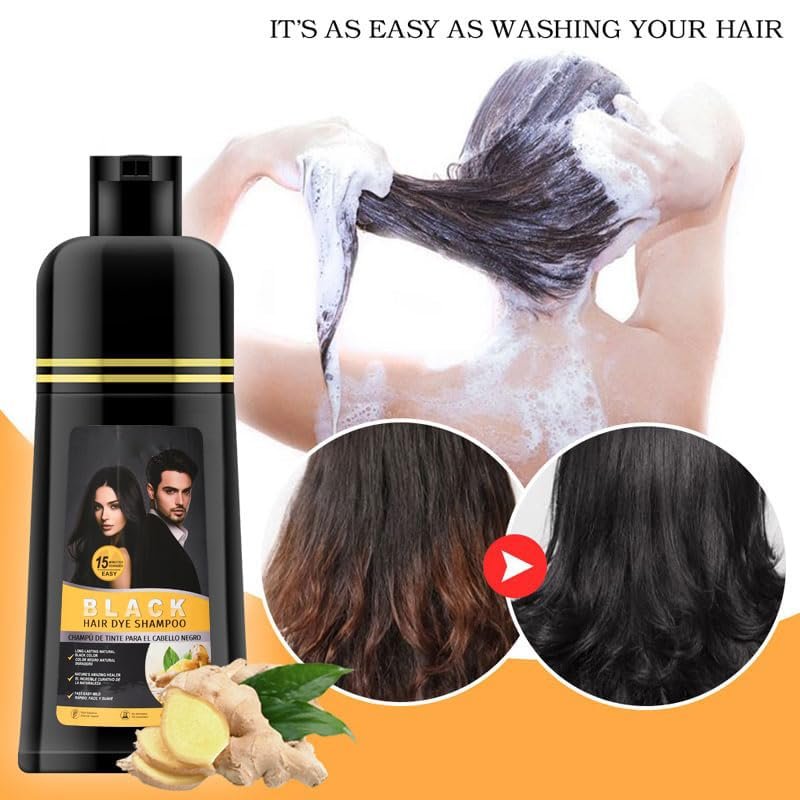 Gegong 500ml Ginger Black Hair Shampoo - Fast Semi-Permanent Hair Color Dye, 2-in-1 Nourishing Shampoo Lasts 30 Days, 5-Minute Application - görsel 7