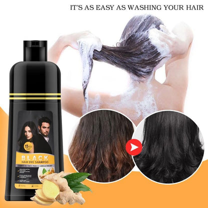 Gegong 500ml Ginger Black Hair Shampoo - Fast Semi-Permanent Hair Color Dye, 2-in-1 Nourishing Shampoo Lasts 30 Days, 5-Minute Application
