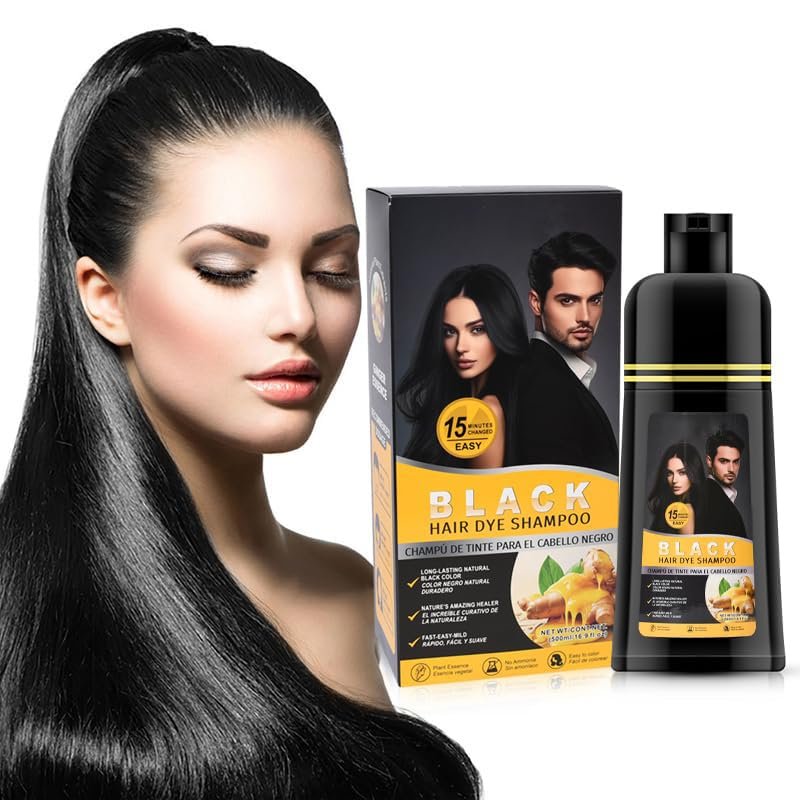 Gegong 500ml Ginger Black Hair Shampoo - Fast Semi-Permanent Hair Color Dye, 2-in-1 Nourishing Shampoo Lasts 30 Days, 5-Minute Application - görsel 1