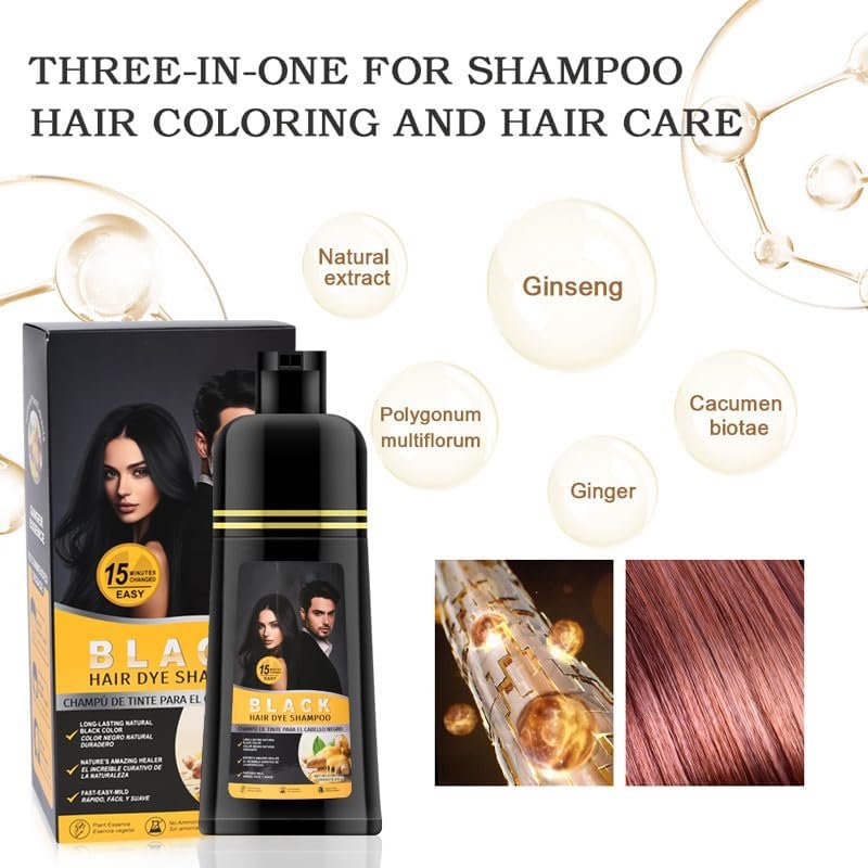 Gegong 500ml Ginger Black Hair Shampoo - Fast Semi-Permanent Hair Color Dye, 2-in-1 Nourishing Shampoo Lasts 30 Days, 5-Minute Application - görsel 4
