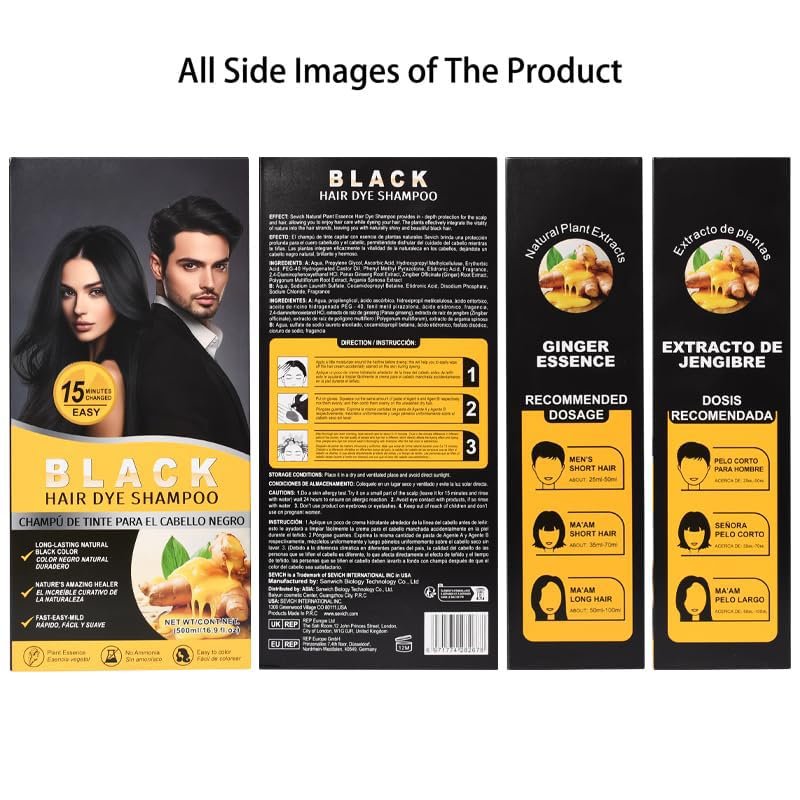Gegong 500ml Ginger Black Hair Shampoo - Fast Semi-Permanent Hair Color Dye, 2-in-1 Nourishing Shampoo Lasts 30 Days, 5-Minute Application - görsel 2