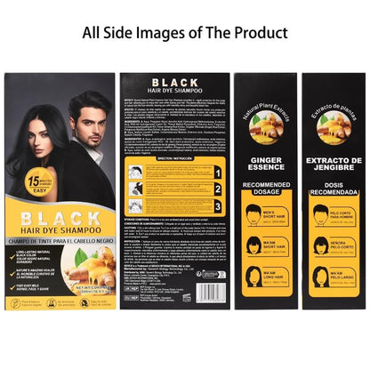 Gegong 500ml Ginger Black Hair Shampoo - Fast Semi-Permanent Hair Color Dye, 2-in-1 Nourishing Shampoo Lasts 30 Days, 5-Minute Application