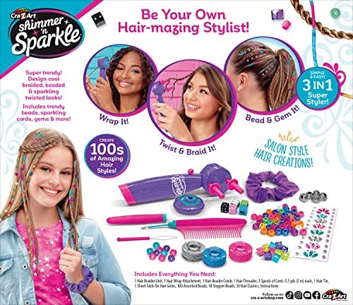 Cra-Z-Art Shimmer 'n Sparkle Braid Bead and Twist Deluxe Hair Designer - Multi-Color Hair Styling Kit for Creative Kids Avelisse
