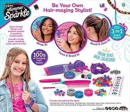 Cra-Z-Art Shimmer 'n Sparkle Braid Bead and Twist Deluxe Hair Designer - Multi-Color Hair Styling Kit for Creative Kids Avelisse