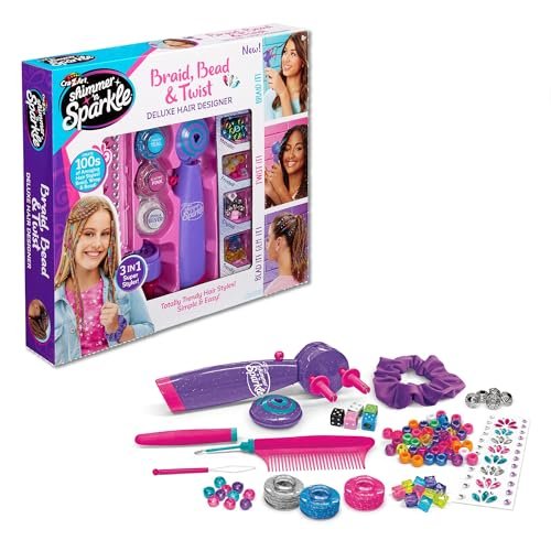 Cra-Z-Art Shimmer 'n Sparkle Braid Bead and Twist Deluxe Hair Designer - Multi-Color Hair Styling Kit for Creative Kids Avelisse