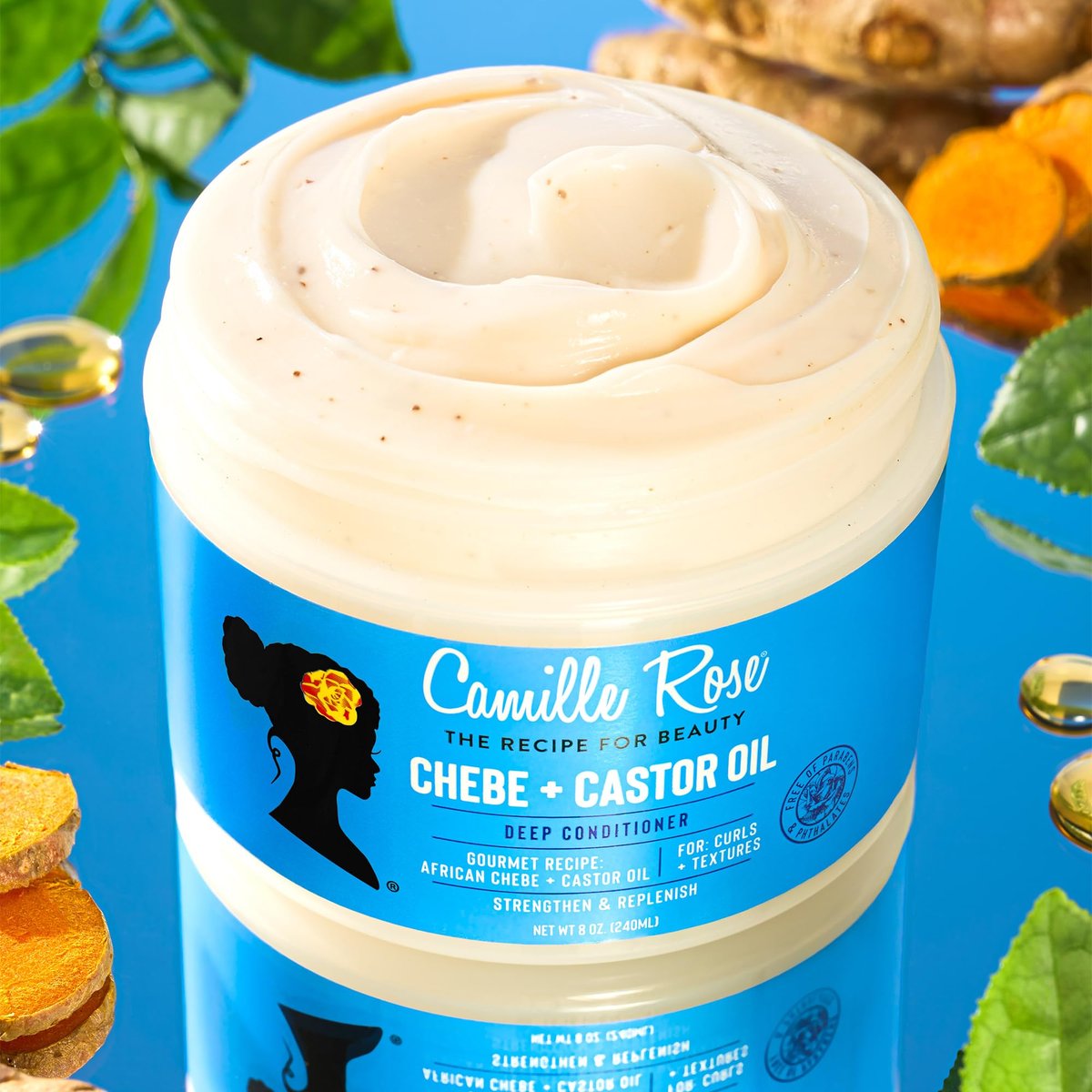 Camille Rose Black Castor Oil + Chebe Deep Conditioner for Dry, Damaged Hair – Strengthen & Replenish Moisture, Revitalize Textured, Curly Hair, 8 Oz Avelisse