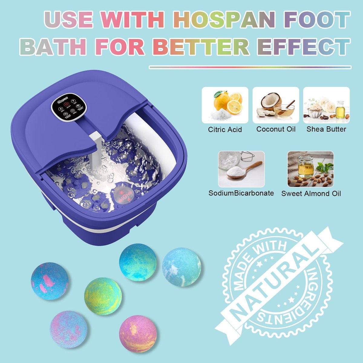 HOSPAN Organic Foot Bath Bombs Gift Set - 12 Handmade Essential Oil Foot Soaks for Sore, Tired Feet - Lavender Avelisse