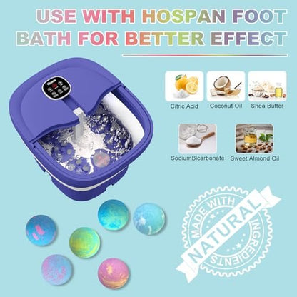 HOSPAN Organic Foot Bath Bombs Gift Set - 12 Handmade Essential Oil Foot Soaks for Sore, Tired Feet - Lavender Avelisse