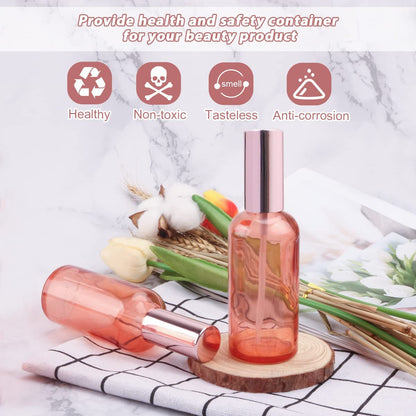 DMuuuDM 6 Pack 3.4 oz Pink Glass Spray Bottles – Empty Perfume Fine Mist Atomizer, Refillable Travel Liquid Holder for Essential Oils, Body Sprays, Cleaning Products (Rose-Golden Sprayer) Avelisse