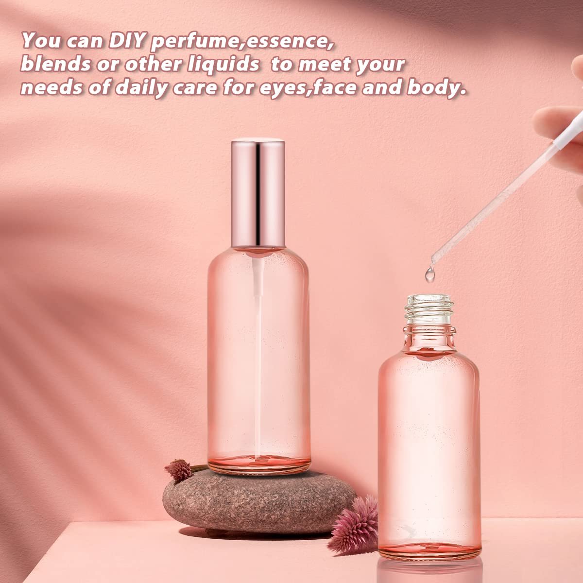 DMuuuDM 6 Pack 3.4 oz Pink Glass Spray Bottles – Empty Perfume Fine Mist Atomizer, Refillable Travel Liquid Holder for Essential Oils, Body Sprays, Cleaning Products (Rose-Golden Sprayer) Avelisse