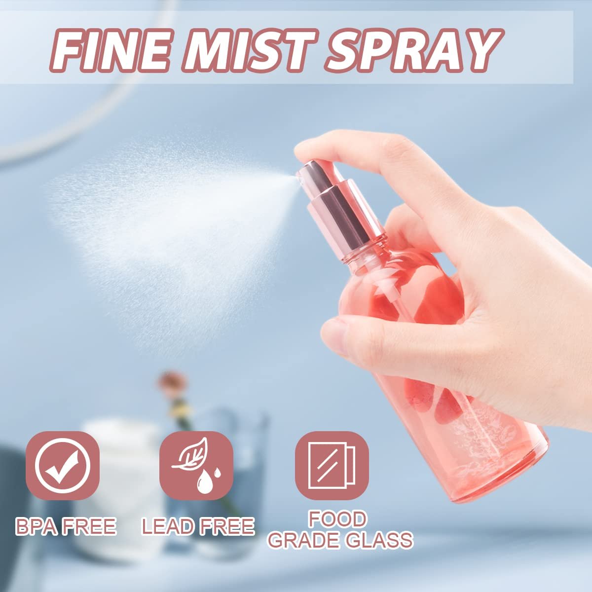 DMuuuDM 6 Pack 3.4 oz Pink Glass Spray Bottles – Empty Perfume Fine Mist Atomizer, Refillable Travel Liquid Holder for Essential Oils, Body Sprays, Cleaning Products (Rose-Golden Sprayer) Avelisse