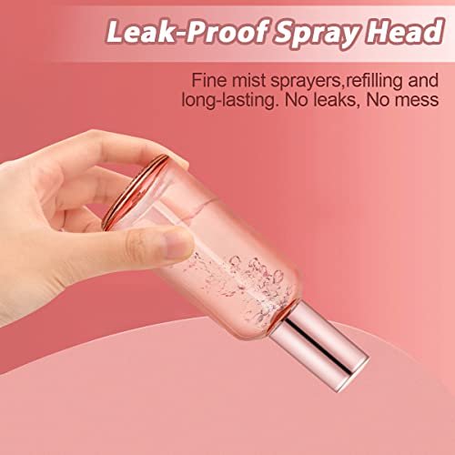 DMuuuDM 6 Pack 3.4 oz Pink Glass Spray Bottles – Empty Perfume Fine Mist Atomizer, Refillable Travel Liquid Holder for Essential Oils, Body Sprays, Cleaning Products (Rose-Golden Sprayer) Avelisse