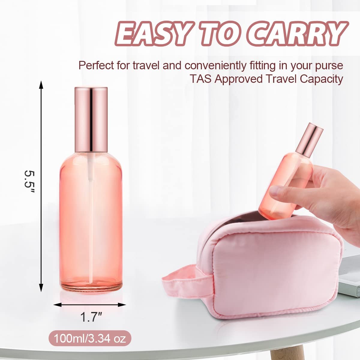 DMuuuDM 6 Pack 3.4 oz Pink Glass Spray Bottles – Empty Perfume Fine Mist Atomizer, Refillable Travel Liquid Holder for Essential Oils, Body Sprays, Cleaning Products (Rose-Golden Sprayer) Avelisse