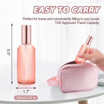 DMuuuDM 6 Pack 3.4 oz Pink Glass Spray Bottles – Empty Perfume Fine Mist Atomizer, Refillable Travel Liquid Holder for Essential Oils, Body Sprays, Cleaning Products (Rose-Golden Sprayer) Avelisse