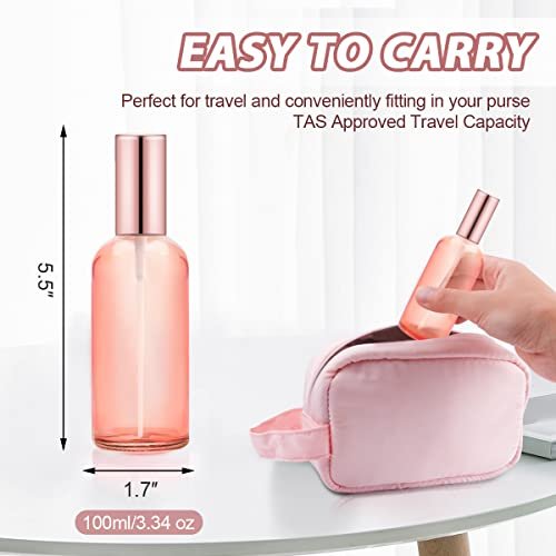 DMuuuDM 6 Pack 3.4 oz Pink Glass Spray Bottles – Empty Perfume Fine Mist Atomizer, Refillable Travel Liquid Holder for Essential Oils, Body Sprays, Cleaning Products (Rose-Golden Sprayer) Avelisse