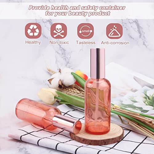 DMuuuDM 6 Pack 3.4 oz Pink Glass Spray Bottles – Empty Perfume Fine Mist Atomizer, Refillable Travel Liquid Holder for Essential Oils, Body Sprays, Cleaning Products (Rose-Golden Sprayer) Avelisse