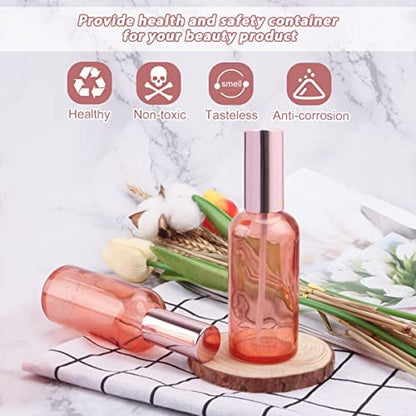 DMuuuDM 6 Pack 3.4 oz Pink Glass Spray Bottles – Empty Perfume Fine Mist Atomizer, Refillable Travel Liquid Holder for Essential Oils, Body Sprays, Cleaning Products (Rose-Golden Sprayer) Avelisse