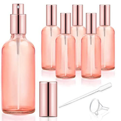 DMuuuDM 6 Pack 3.4 oz Pink Glass Spray Bottles – Empty Perfume Fine Mist Atomizer, Refillable Travel Liquid Holder for Essential Oils, Body Sprays, Cleaning Products (Rose-Golden Sprayer) Avelisse