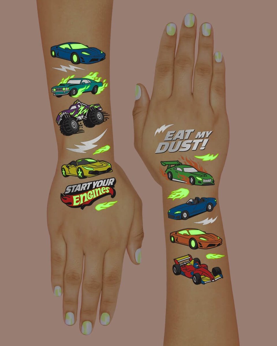 xo, Fetti Cars Glow in the Dark Temporary Tattoos - 42 Piece Monster Truck Party Favors for Kids - görsel 8