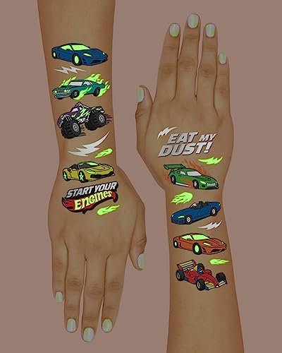 xo, Fetti Cars Glow in the Dark Temporary Tattoos - 42 Piece Monster Truck Party Favors for Kids - görsel 7