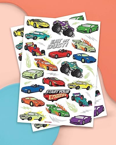 xo, Fetti Cars Glow in the Dark Temporary Tattoos - 42 Piece Monster Truck Party Favors for Kids