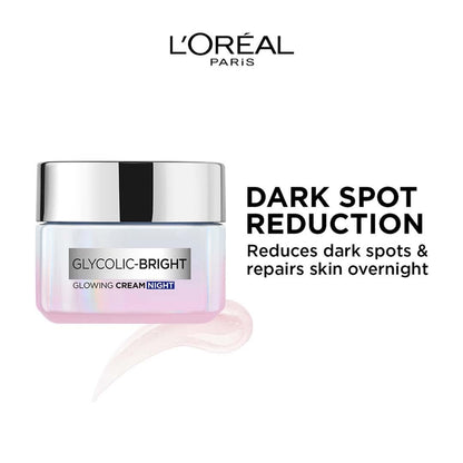 L'Oreal Paris Glycolic Bright Glowing Night Cream, 15ml – Overnight Brightening Cream with Glycolic Acid to Minimize Spots & Reveal Glowing Skin