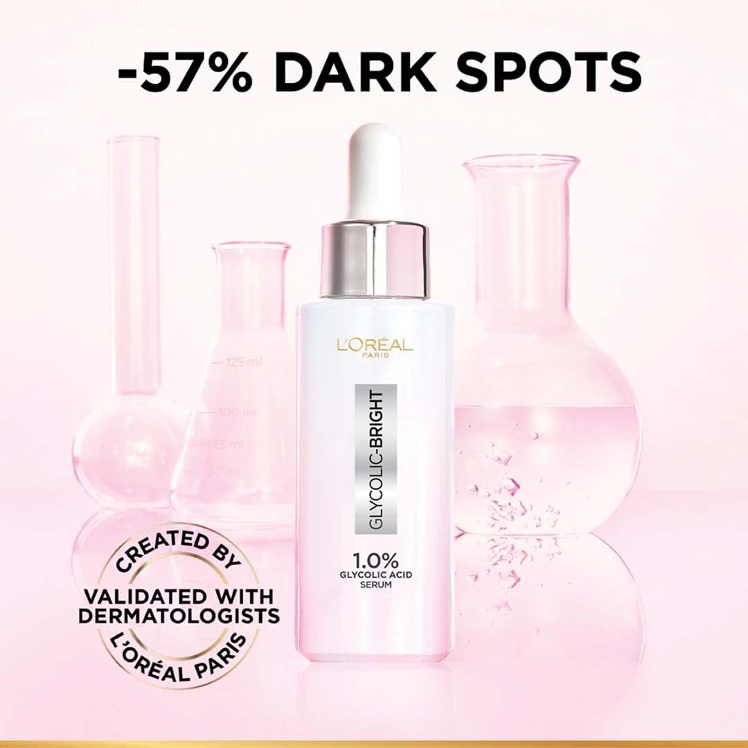 L'Oreal Paris Brightening Serum with 1% Glycolic Acid & 2% Niacinamide – Visibly Minimize Dark Spots, Reveal Even Skin Tone – 0.52 fl oz - görsel 5