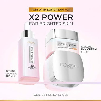 L'Oreal Paris Brightening Serum with 1% Glycolic Acid & 2% Niacinamide – Visibly Minimize Dark Spots, Reveal Even Skin Tone – 0.52 fl oz