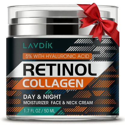 Retinol Cream for Face with Hyaluronic Acid - Anti Aging Moisturizer with Collagen for Women and Men, Reduces Wrinkles and Fine Lines, Day and Night Cream, 1.7 Fl Oz