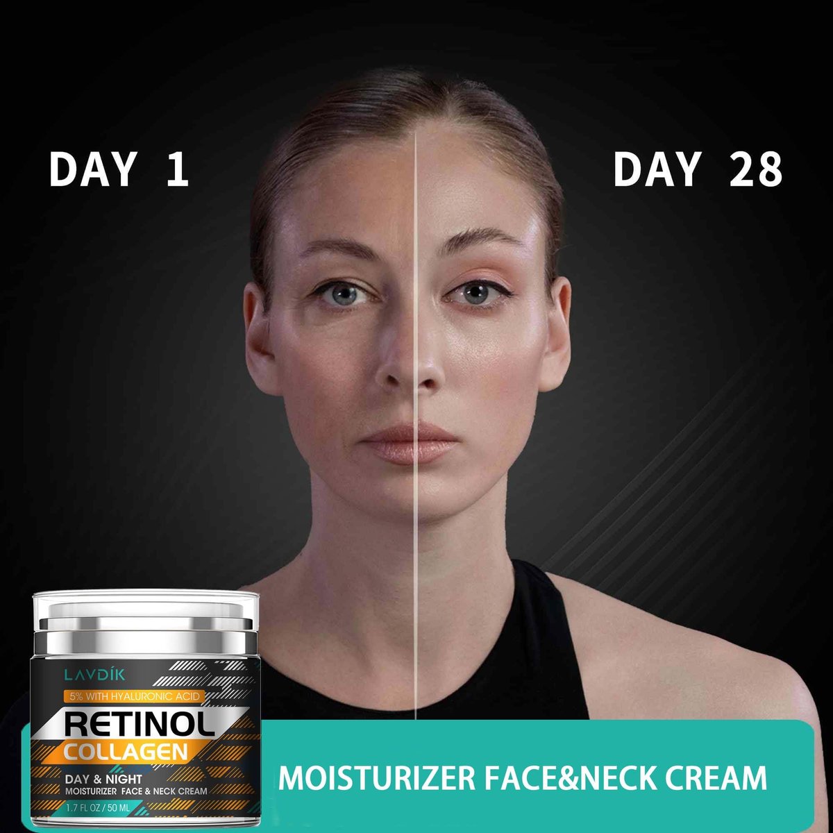Retinol Cream for Face with Hyaluronic Acid - Anti Aging Moisturizer with Collagen for Women and Men, Reduces Wrinkles and Fine Lines, Day and Night Cream, 1.7 Fl Oz - görsel 7