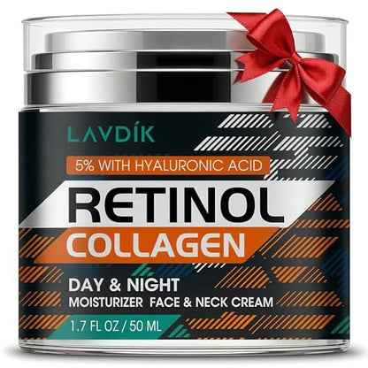 Retinol Cream for Face with Hyaluronic Acid - Anti Aging Moisturizer with Collagen for Women and Men, Reduces Wrinkles and Fine Lines, Day and Night Cream, 1.7 Fl Oz