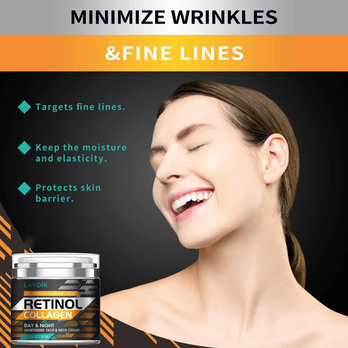 Retinol Cream for Face with Hyaluronic Acid - Anti Aging Moisturizer with Collagen for Women and Men, Reduces Wrinkles and Fine Lines, Day and Night Cream, 1.7 Fl Oz - görsel 3