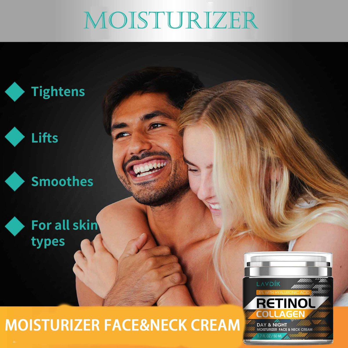 Retinol Cream for Face with Hyaluronic Acid - Anti Aging Moisturizer with Collagen for Women and Men, Reduces Wrinkles and Fine Lines, Day and Night Cream, 1.7 Fl Oz - görsel 5