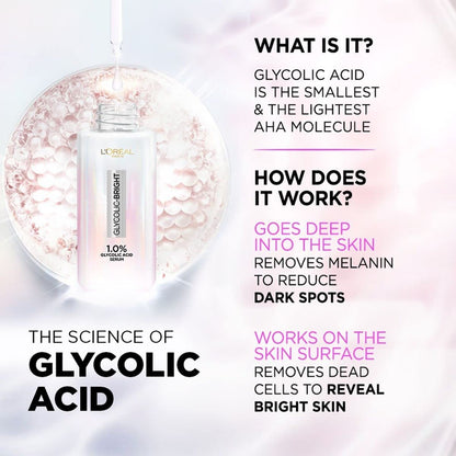 L'Oreal Paris Glycolic Bright Daily Foaming Facial Cleanser, 50ml - Glowing Face Wash for Dull Skin